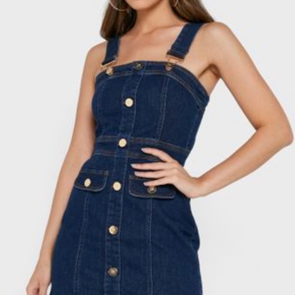River Island Fitted Dungaree Dress SZ 16P
